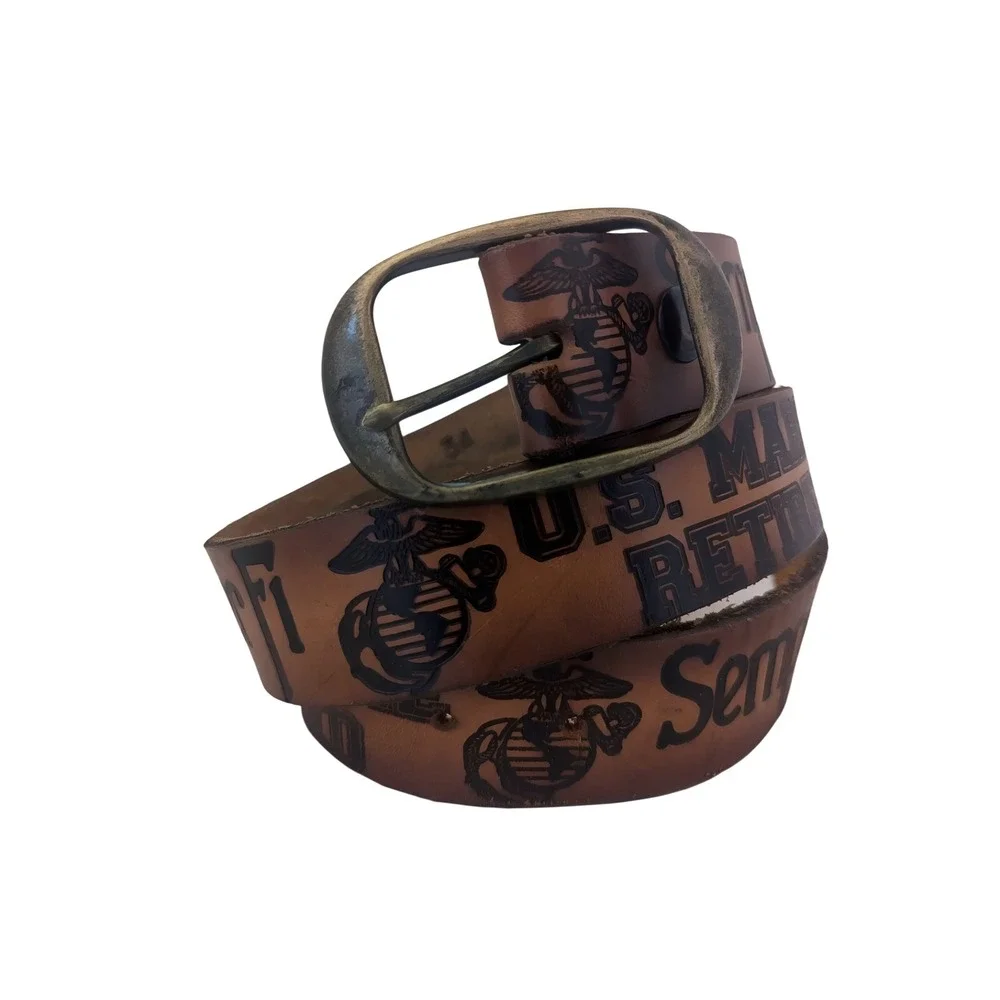 NWT! USMC Retired Semper Fi Brown Leather Belt Made in USA Sz 30 US Marine Corps